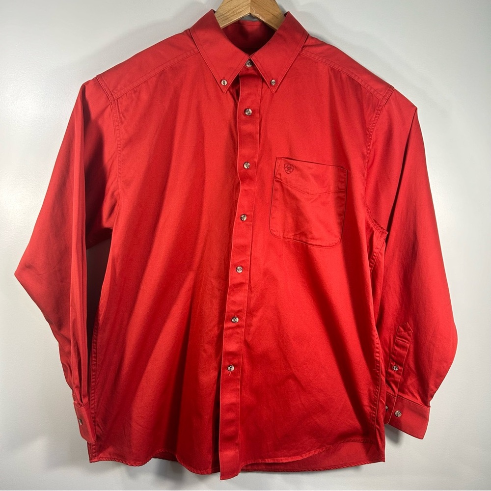 ARIAT Western Workwear Button Down Long Sleeve Shirt Orange; Men’s Size Large